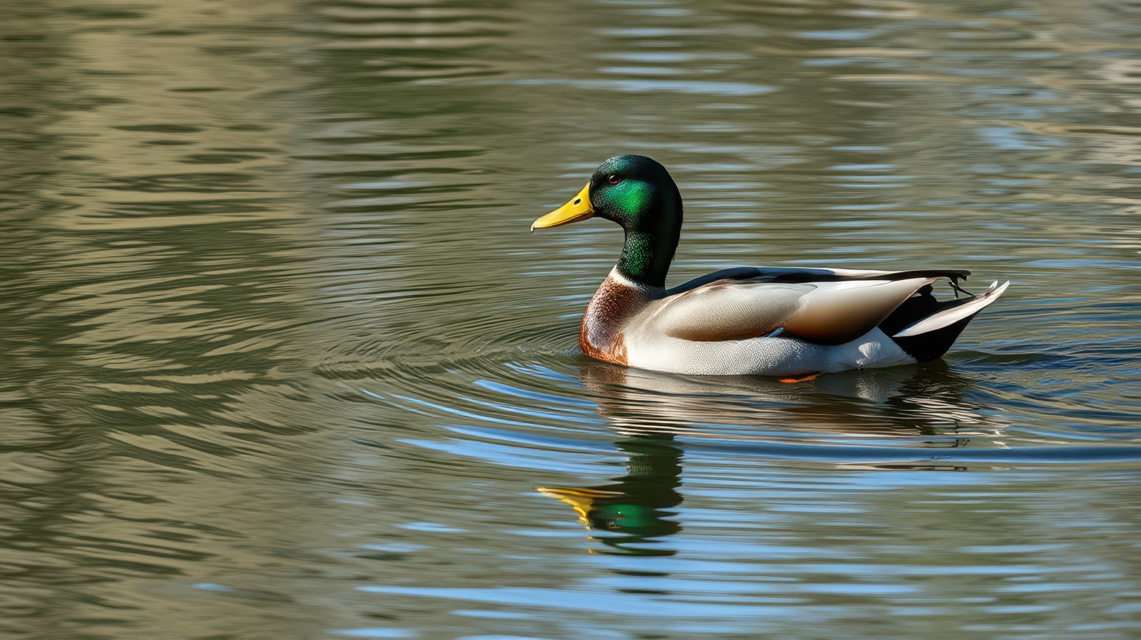 Mallard duck swimming gracefully in clear water under natural light